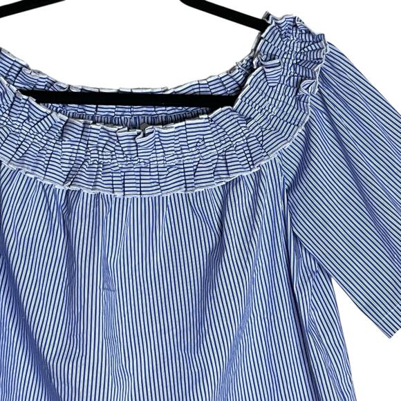 Vineyard Vines Off Shoulder Top XL Blue White Striped Cropped Cotton Stretch - Picture 4 of 8